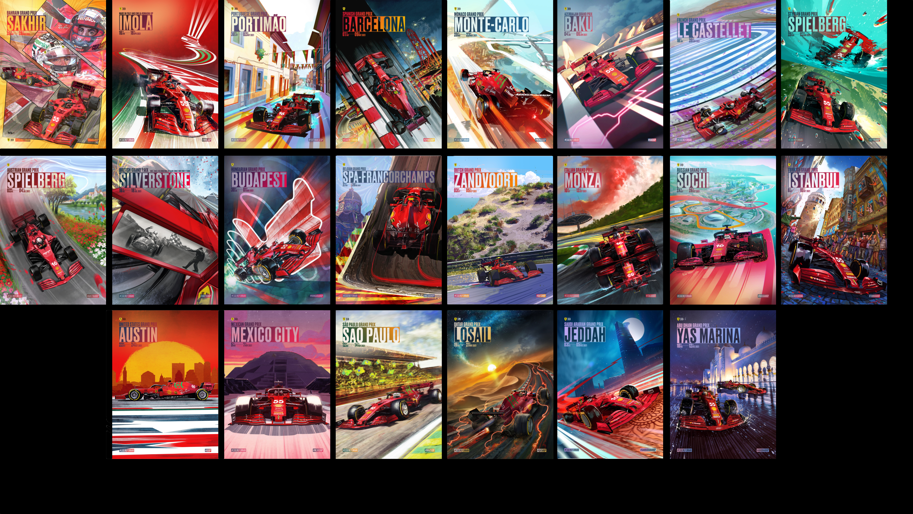 2021 Ferrari F1 cover art poster set — complete series